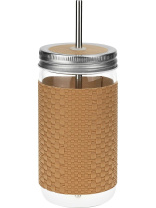 Стакан с трубочкой 410мл "Стильный глоток", охра, стекло