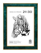 Фоторамка пластик 21*30 606 (Зеленый с золотым кантом)