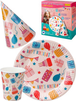 Набор для праздника "С днём рождения" тарелка 6 шт, стаканы 6 шт, колпаки 6 шт