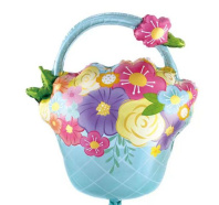 Шар фольга с рисунком 24" "Цветочная корзина" голубая 61 см