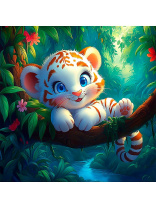 Картина по номерам на холсте 20*20см "Белый тигрёнок в джунглях"