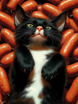 Картина по номерам на холсте 30*40см "Довольный кот в сосисках"