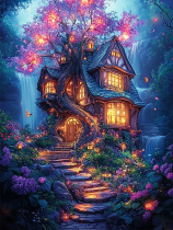 Картина по номерам на холсте 30*40см "Сказочный домик в лесу"