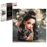 Мозаика алмазная по номерам на холсте 30*30см "Мулатка с собачкой" с подрамником