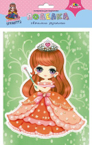 Аппликация из разных материалов 13,5*18,5см "Маленькая принцесса на зеленом"