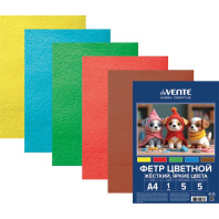 Набор цветного фетра А4 5л. 5цв., "Яркие цвета" 1мм, ЖЕСТКИЙ