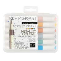 Набор маркеров акриловых   6цв. кистевидн. "Sketch and Art. Металлик" 1-4мм