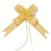 Бант подарочный затягивающийся 7см*18мм, с органзой, горошек ЗОЛОТАЯ ОХРА, 10 шт/уп Бант подарочный затягивающийся 7см*18мм, с органзой, горошек ЗОЛОТАЯ ОХРА, 10 шт/уп