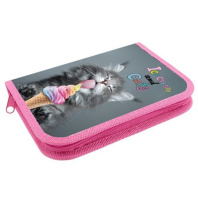 Пенал 1 отд. с 1-ой откид.пл. (190*130*27) молния, лам.картон "Котёнок с мороженкой"