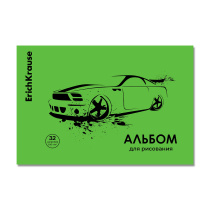 Альбом для рисования на скобе c пластиковой обложкой ErichKrause Car, Neon зеленый, А4, 32 листа