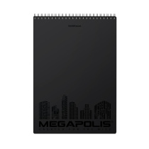 Блокнот с пластиковой обложкой на спирали ErichKrause MEGAPOLIS®, черный, А4, 80 листов, клетка, перфорация, микроперфорация