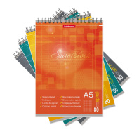 Блокнот на спирали ErichKrause Spiralblock, А5, 80 листов, клетка, микроперфорация, твердая подложка_MIX-PACK