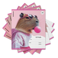 Тетрадь школьная ученическая ErichKrause CapyBarbara, 24 листа,линейка, выборочный УФ-лак (в плёнке по 10 шт.)_MIX-PACK