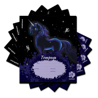 Тетрадь школьная ученическая ErichKrause Black Unicorn, 18 листов, клетка, выборочный УФ-лак (в плёнке по 10 шт.)_MIX-PACK