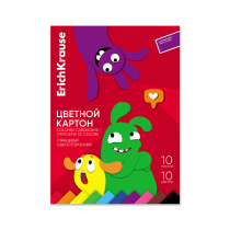 Цветной картон глянцевый на клею ErichKrause, Jolly Friends, А4, 10 листов, 10 цветов (школьно-письменные принадлежности)