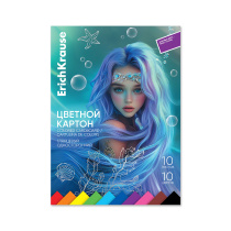 Цветной картон глянцевый на клею ErichKrause, Aquamarine, А4, 10 листов, 10 цветов (школьно-письменные принадлежности)