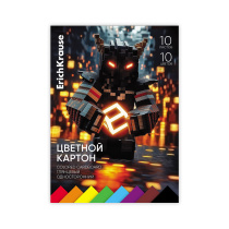 Цветной картон глянцевый на клею ErichKrause, Mine Block, А4, 10 листов, 10 цветов (школьно-письменные принадлежности)