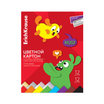 Цветной картон глянцевый в папке ErichKrause, Jolly Friends, А4, 12 л, 12 цв.(с металлиз.) (школьно-письменные принадлежности)