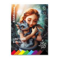 Цветная бумага односторонняя на клею ErichKrause, Magic Pet, А4, 10 листов, 10 цветов, игрушка-набор для детского творчества