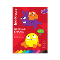Цветная бумага мелованная односторонняя на клею ErichKrause, Jolly Friends, А4, 10 л.,10 цв., игрушка-набор для дет.творчества