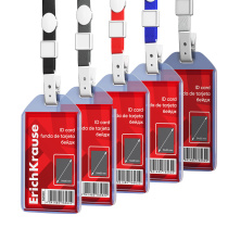 Бейдж вертикальный в комплекте с лентой ErichKrause размер вставки 54х85 мм, прозрачный, цвет ленты ассорти, в пакете