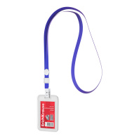 Бейдж вертикальный  в комплекте с лентой ErichKrause книжка, размер вставки 54х85 мм, прозрачный, цвет ленты синий (в пакете)