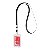 Бейдж вертикальный  в комплекте с лентой ErichKrause книжка, размер вставки 54х85 мм, прозрачный, цвет ленты черный (в пакете)