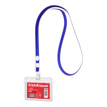 Бейдж горизонтальный в комплекте с лентой ErichKrause слайдер, размер вставки 85х54 мм, прозрачный, цвет ленты синий (в пакете)