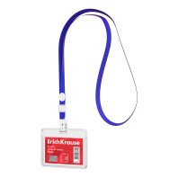 Бейдж горизонтальный в комплекте с лентой ErichKrause слайдер, размер вставки 85х54 мм, прозрачный, цвет ленты синий (в пакете)