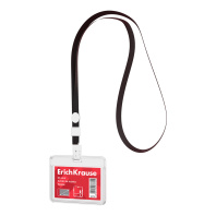 Бейдж горизонтальный в комплекте с лентой ErichKrause слайдер, размер вставки 85х54 мм, прозрачный, цвет ленты черный (в пакете)