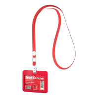 Бейдж горизонтальный в комплекте с лентой ErichKrause слайдер, твердый пластик ABC, размер вставки 85х54 мм, красный (в пакете)