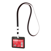 Бейдж горизонтальный в комплекте с лентой ErichKrause слайдер, твердый пластик ABC, размер вставки 85х54 мм, черный (в пакете)