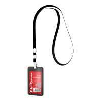 Бейдж вертикальный в комплекте с лентой  ErichKrause слайдер, твердый пластик ABC , размер вставки 54х85 мм, черный (в пакете)