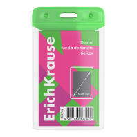 Бейдж вертикальный ErichKrause Neon, размер вставки 55х85 мм, прозрачный с зеленым (в пакете)