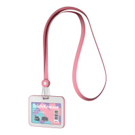 Бейдж горизонтальный в комплекте с силиконовой лентой ErichKrause Pastel, книжка, размер вставки 85х54 мм, розовый (в пакете)