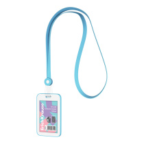 Бейдж вертикальный в комплекте с силиконовой лентой ErichKrause Pastel книжка, размер вставки 54х85 мм, голубой (в пакете)