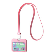 Бейдж горизонтальный в комплекте с силиконовой лентой ErichKrause Pastel, силиконовый, размер вставки 85х54 мм, розовый (в пакете)