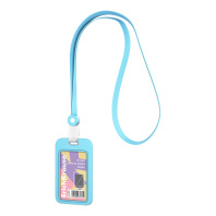 Бейдж вертикальный в комплекте c силиконовой лентой ErichKrause Pastel, силиконовый, размер вставки 54х85 мм, голубой (в пакете)
