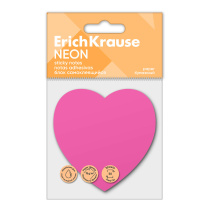 Блок самоклеящийся бумажный ErichKrause Heart Neon, 50 листов, розовый