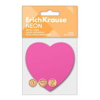 Блок самоклеящийся бумажный ErichKrause Heart Neon, 50 листов, розовый