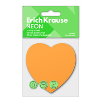 Блок самоклеящийся бумажный ErichKrause Heart Neon, 50 листов, оранжевый