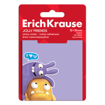Блок самоклеящийся бумажный ErichKrause Jolly Friends, 75х75 мм, 50 листов, ассорти