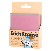 Блок самоклеящийся бумажный ErichKrause Yummy, 75х75 мм, 80 листов, розовый (в пластиковой коробке)