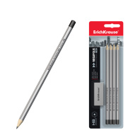 Чернографитный шестигранный карандаш ErichKrause® MEGAPOLIS 100 HB (в блистере 4 шт. + ластик)