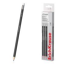 Чернографитный карандаш ErichKrause Jet Black, шестигранный , с ластиком, HB (в коробке по 12 шт.)