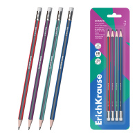 Набор из 4 чернографитных карандашей ErichKrause Sonata, трехгранных, с ластиком, HB (в блистере)