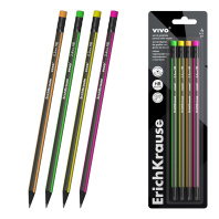 Набор из 4 чернографитных карандашей ErichKrause VIVO, трехгранных, с ластиком, HB (в блистере)
