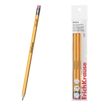 Набор из 4 чернографитных карандашей ErichKrause Amber, шестигранных, с ластиком, HB (в пакете)