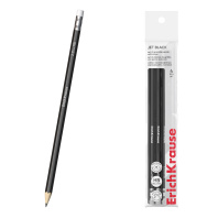 Набор из 4 чернографитных карандашей ErichKrause Jet Black, шестигранных, с ластиком, HB (в пакете)