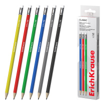 Чернографитный карандаш пластиковый ErichKrause Classic, шестигранный, с ластиком, HB (в коробке по 12 шт.)